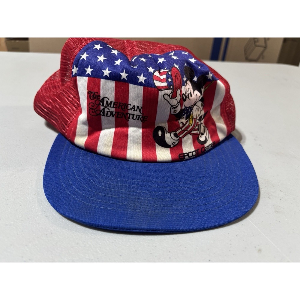 VTG Disney Epcot Center Mickey Mouse American Adventure Trucker Hat 1982 Adult